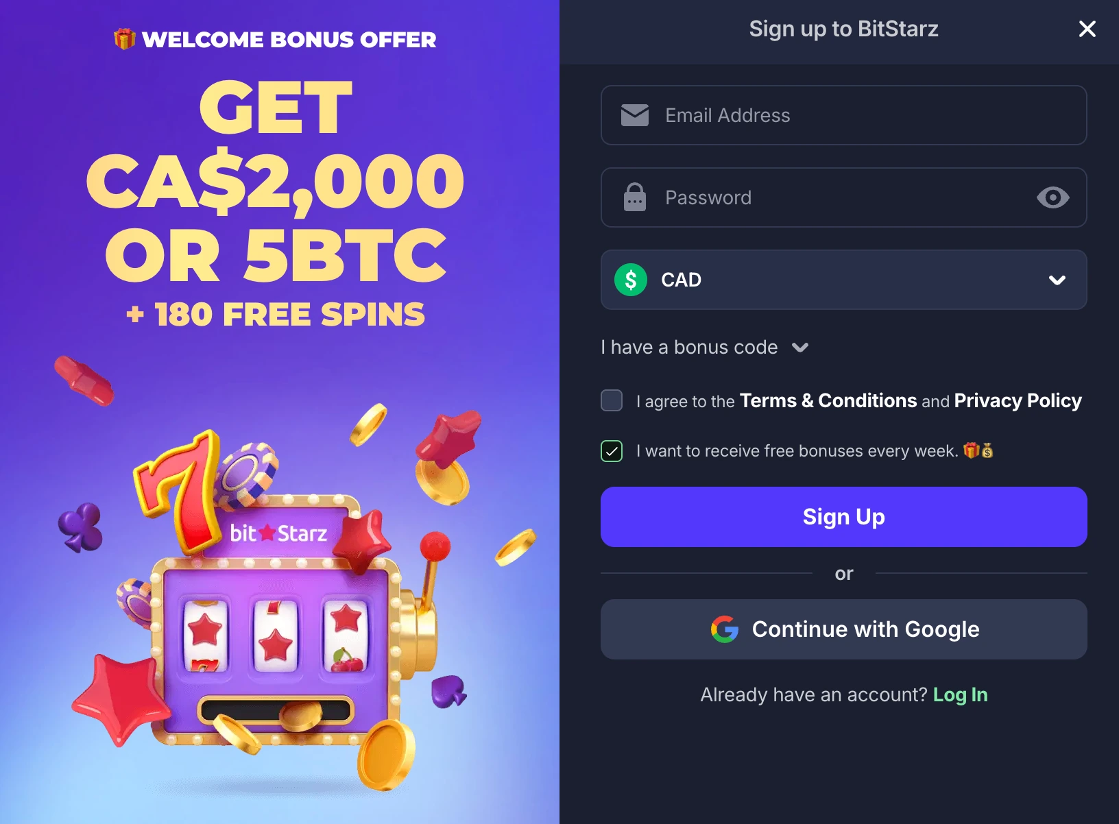 BitStarz registration and welcome bonus