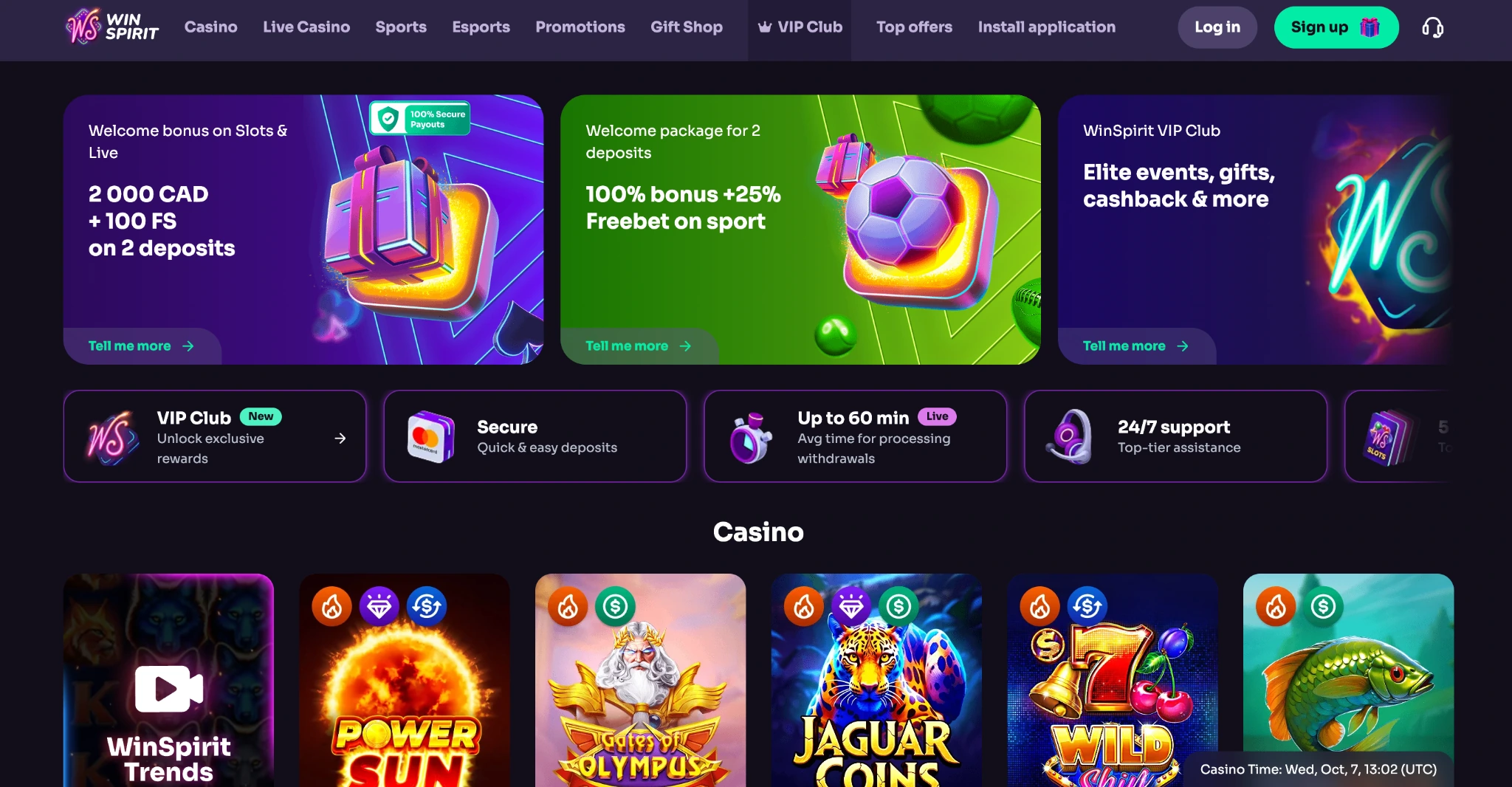 WinSpirit casino homepage